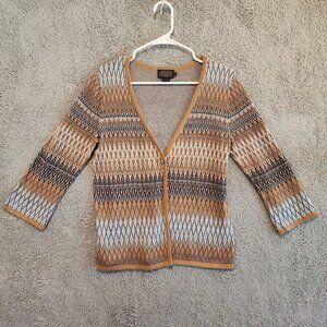 Pendleton Cardigan Linen Cotton Button Up Western Aztec 3/4 sleeve Sz S tan blue